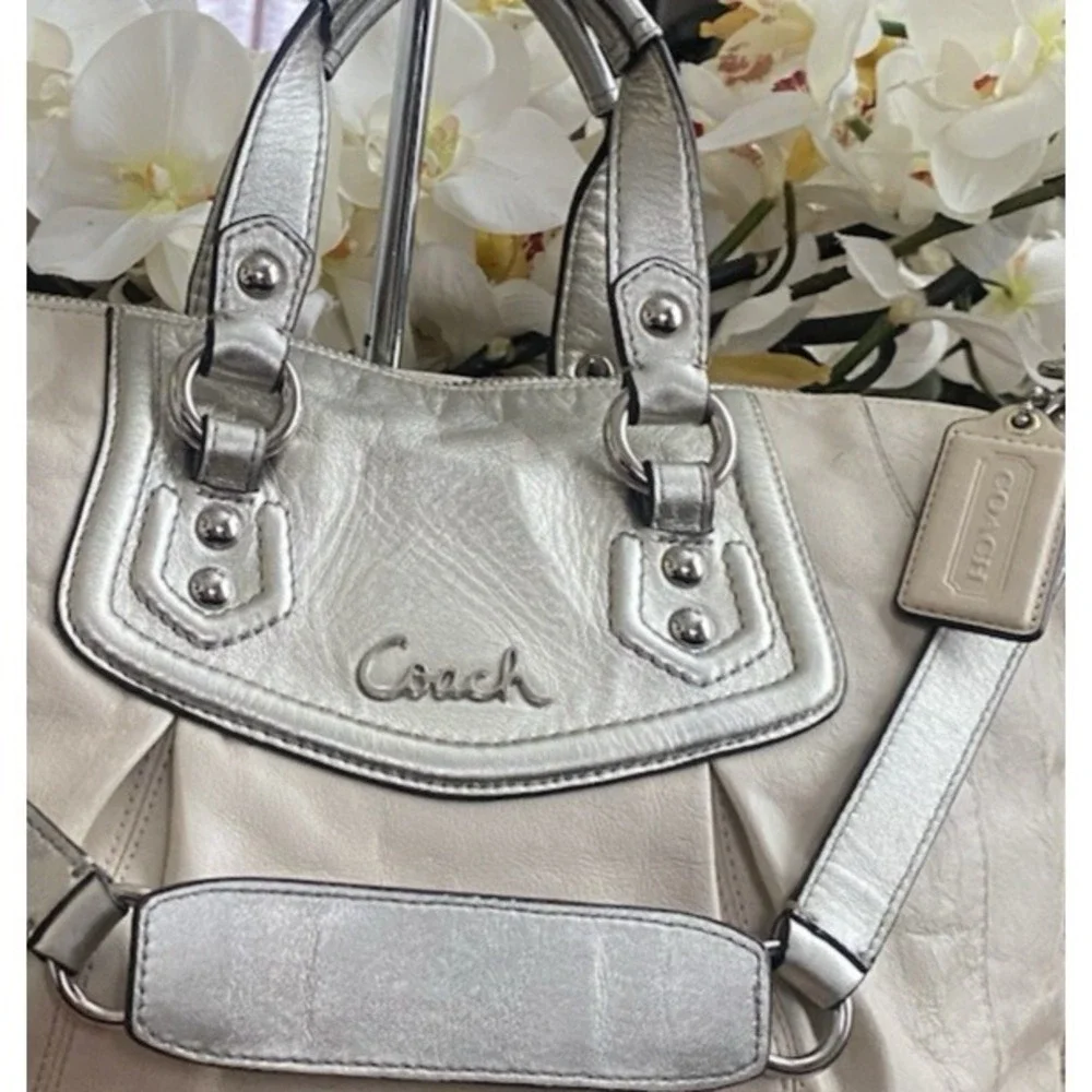 COACH ASHLEY IVORY/CREAM LEATHER SATCHEL TOTE‎ SHOULDER BAG F19247 EUC